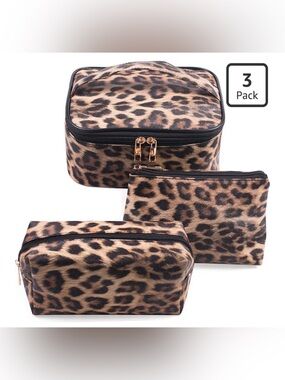 Leopard Print Travel Cosmetic Bag Set - Brown nwot